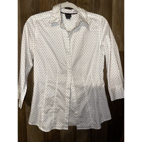 Covington Essentials White Polka Dot Button Up Long Sleeve Women’s Size S - Picture 1 of 5